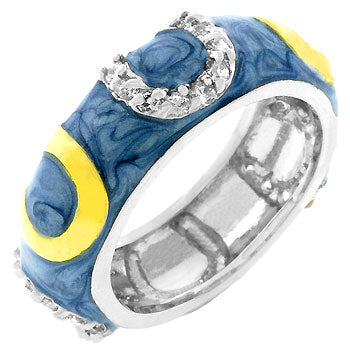 LOVCIA Western Charm Two-Tone Horseshoe Ring with Blue Enamel