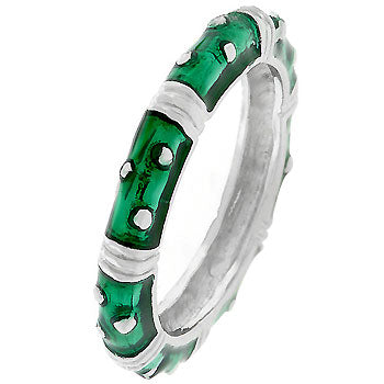 LOVCIA Green Marbled Enamel Eternity Stackable Ring with Rhodium Plating