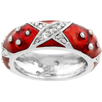 LOVCIA Ruby Red Marbled Enamel Eternity Band Ring