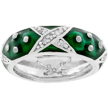 LOVCIA Elegant Forest Green Marble Enamel Eternity Band
