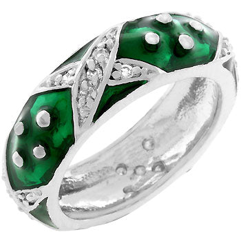 LOVCIA Elegant Forest Green Marble Enamel Eternity Band