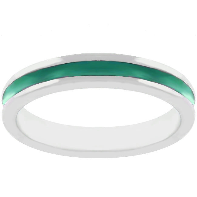 LOVCIA Elegant Green Enamel Rhodium-Plated Eternity Band