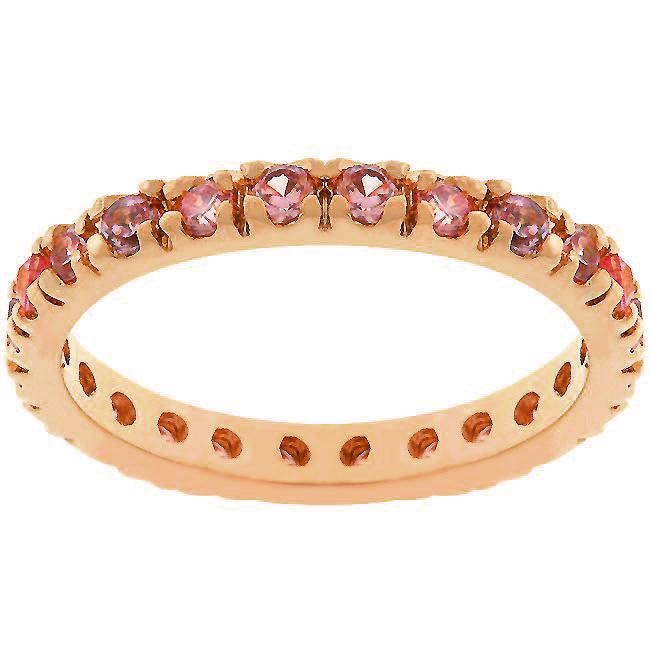 LOVCIA Elegant Rose Gold-Tone Pink Cubic Zirconia Eternity Band