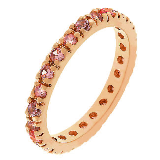 LOVCIA Elegant Rose Gold-Tone Pink Cubic Zirconia Eternity Band