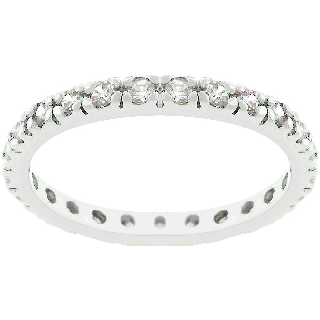 LOVCIA Sparkling Silver Tone Cubic Zirconia Eternity Band