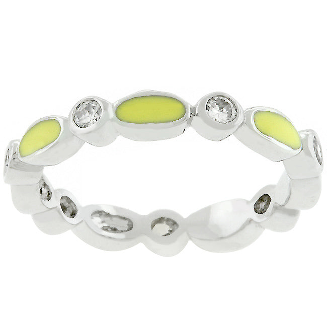 LOVCIA Radiant Yellow Enamel Stacker Ring with Cubic Zirconia