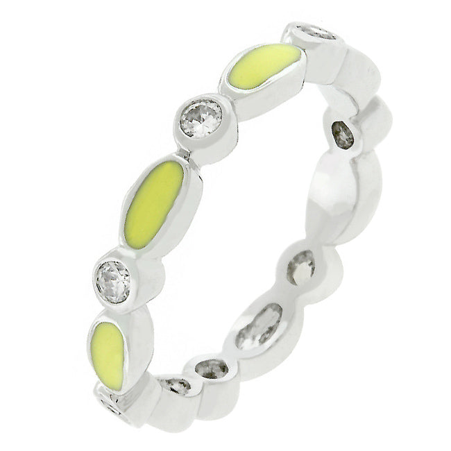 LOVCIA Radiant Yellow Enamel Stacker Ring with Cubic Zirconia