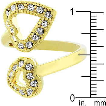 LOVCIA Golden Dual Hearts Pave Crystal Ring