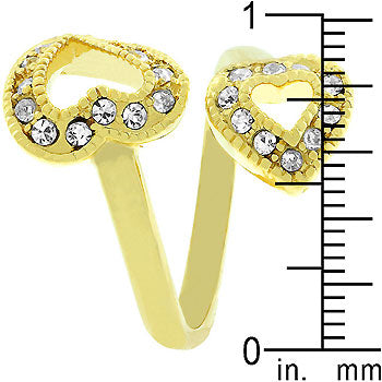 LOVCIA Golden Dual Hearts Pave Crystal Ring