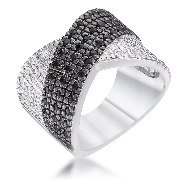 LOVCIA Two-Tone Cross Pattern Zirconia Cocktail Ring