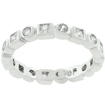 LOVCIA Rhodium Plated Princess and Round Cut Zirconia Eternity Band