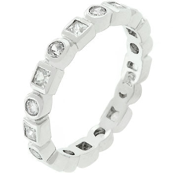 LOVCIA Rhodium Plated Princess and Round Cut Zirconia Eternity Band