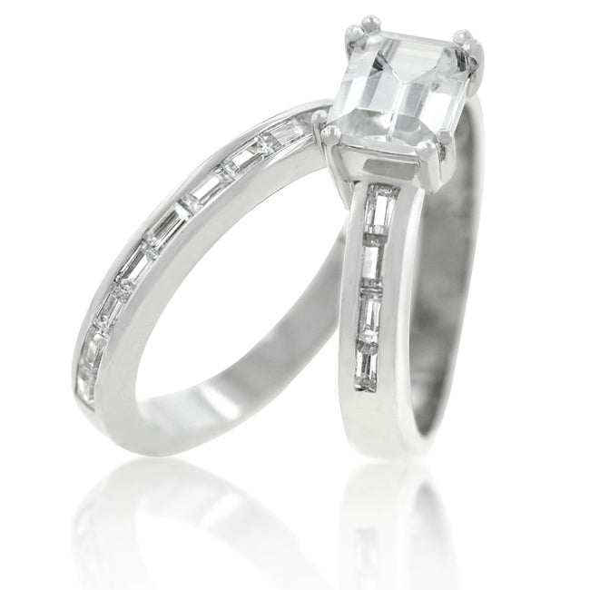 LOVCIA Princess Cut Baguette Accent Wedding Ring Set