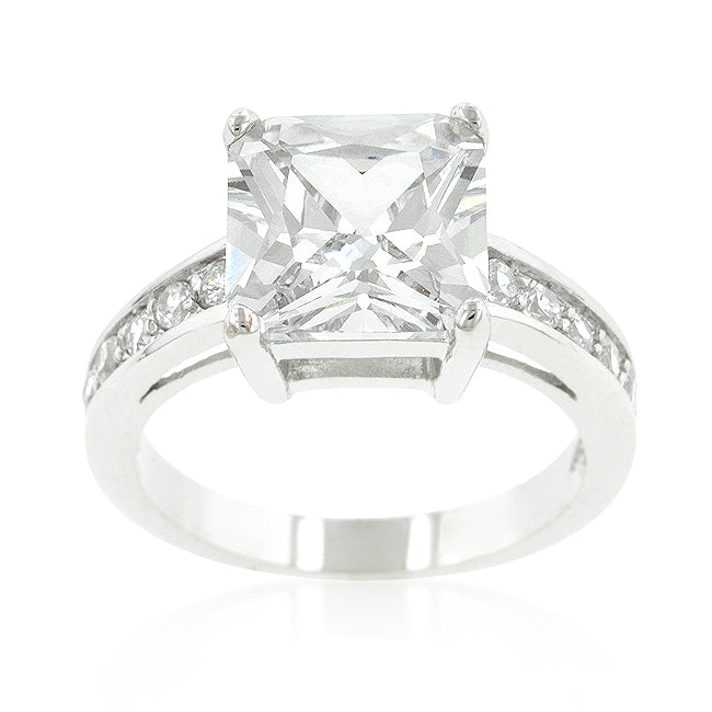 LOVCIA Timeless Princess Cut Engagement Ring with Raised Pave Setting