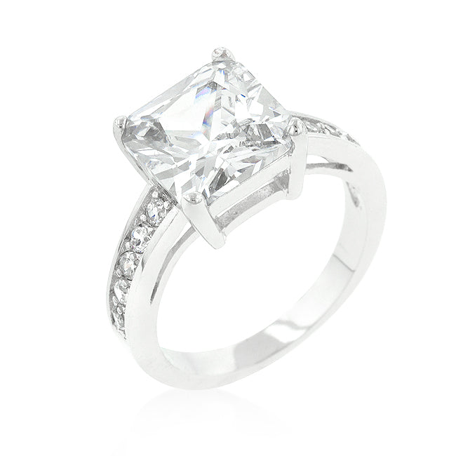 LOVCIA Timeless Princess Cut Engagement Ring with Raised Pave Setting