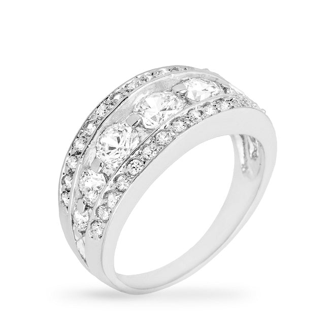 LOVCIA Elegant Tiered Cubic Zirconia Anniversary Band