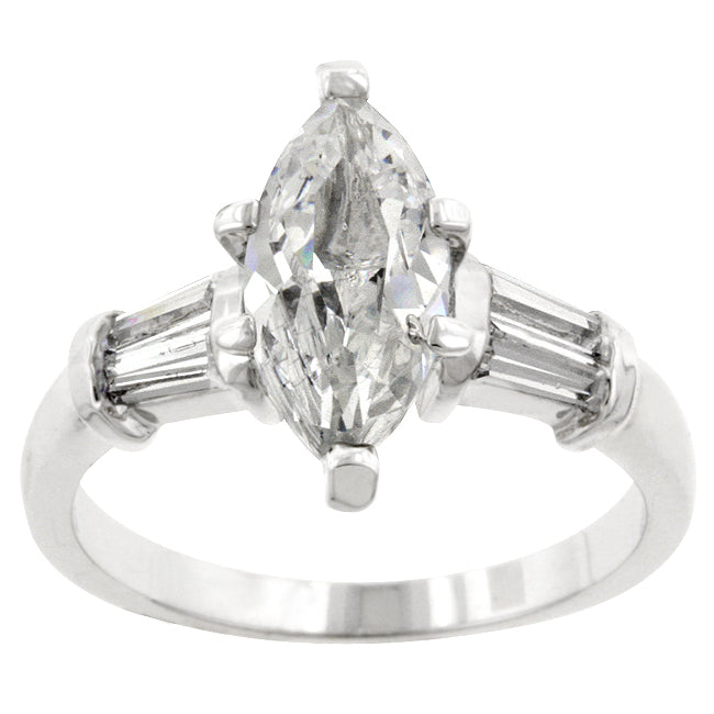 LOVCIA Elegant Rhodium-Plated Marquise Cut Engagement Ring