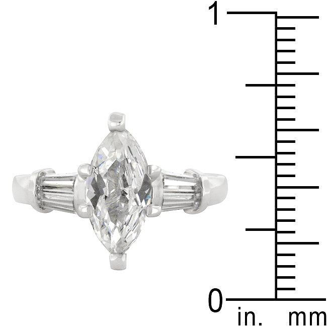 LOVCIA Elegant Rhodium-Plated Marquise Cut Engagement Ring