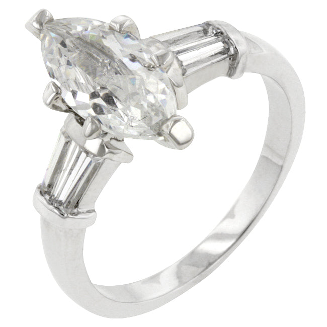 LOVCIA Elegant Rhodium-Plated Marquise Cut Engagement Ring