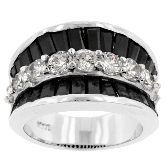 LOVCIA Silver Luxe Baguette and Round Zirconia Ring