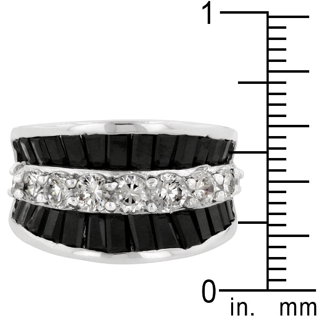 LOVCIA Silver Luxe Baguette and Round Zirconia Ring