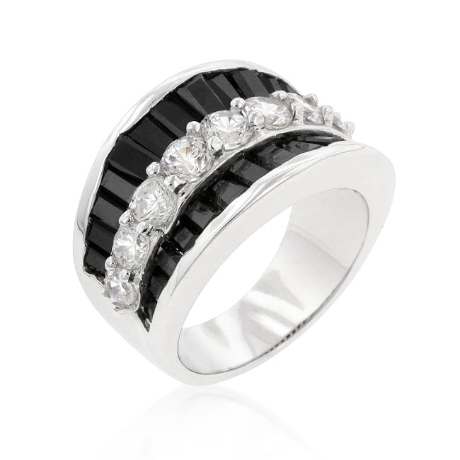 LOVCIA Silver Luxe Baguette and Round Zirconia Ring