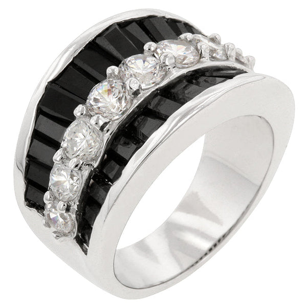 LOVCIA Silver Luxe Baguette and Round Zirconia Ring