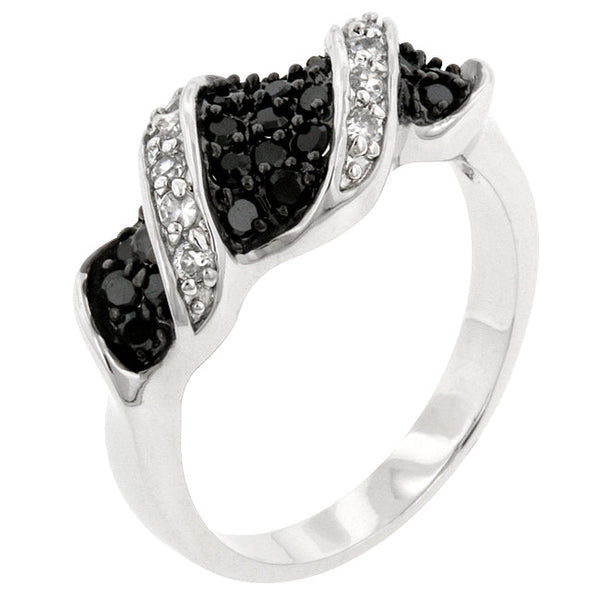 LOVCIA Elegant Swirl Ring with Black and Clear Cubic Zirconia