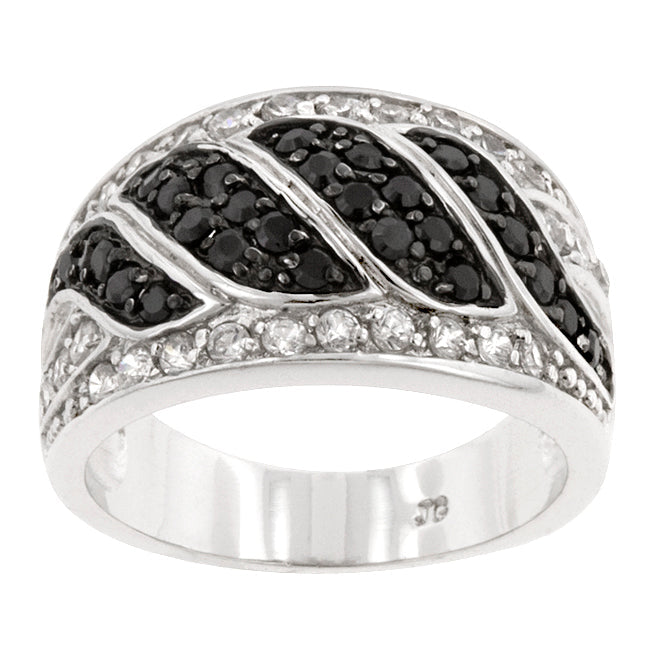 LOVCIA Elegant Black & White Rhodium Swirl Ring