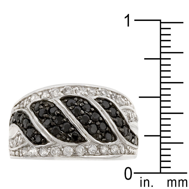 LOVCIA Elegant Black & White Rhodium Swirl Ring