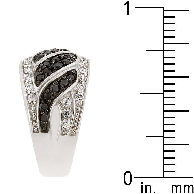 LOVCIA Elegant Black & White Rhodium Swirl Ring