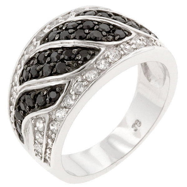 LOVCIA Elegant Black & White Rhodium Swirl Ring