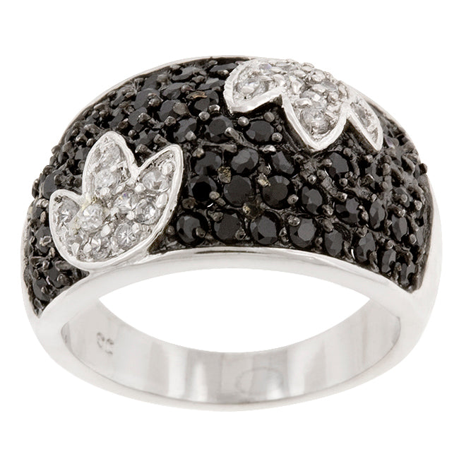 LOVCIA Elegant Black and White Tulip Cocktail Ring