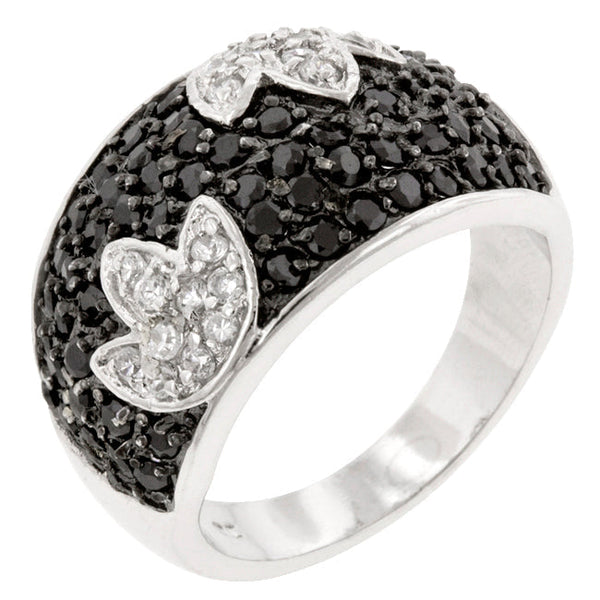 LOVCIA Elegant Black and White Tulip Cocktail Ring