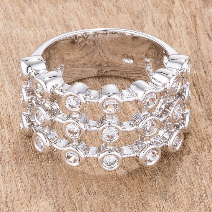 LOVCIA Elegant Triple-Tiered Clear CZ White Gold Rhodium Ring