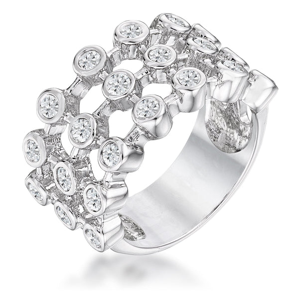 LOVCIA Elegant Triple-Tiered Clear CZ White Gold Rhodium Ring