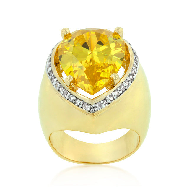 LOVCIA Golden Radiance Pear-Cut Cubic Zirconia Cocktail Ring