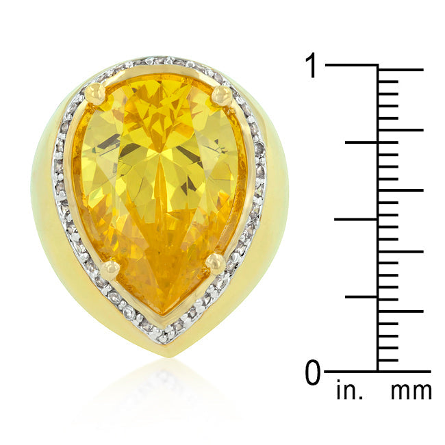 LOVCIA Golden Radiance Pear-Cut Cubic Zirconia Cocktail Ring