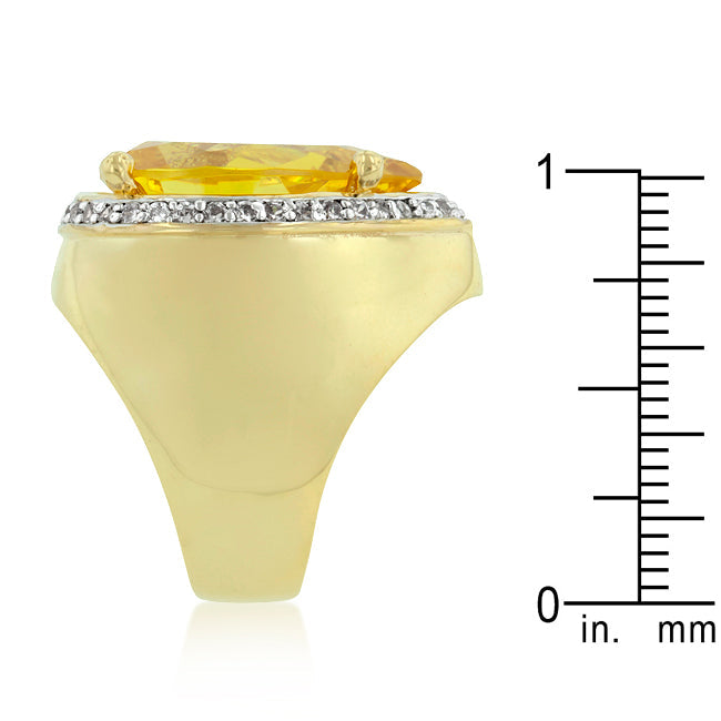 LOVCIA Golden Radiance Pear-Cut Cubic Zirconia Cocktail Ring