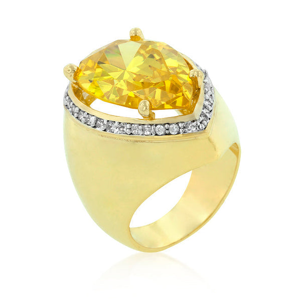 LOVCIA Golden Radiance Pear-Cut Cubic Zirconia Cocktail Ring