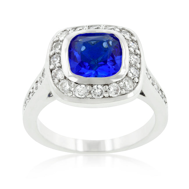 LOVCIA Elegant Sapphire Rhodium-Plated Engagement Ring