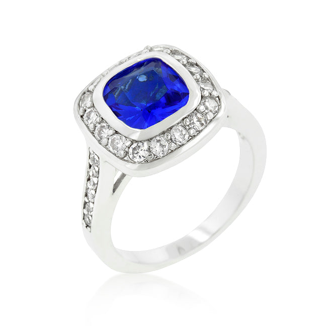 LOVCIA Elegant Sapphire Rhodium-Plated Engagement Ring