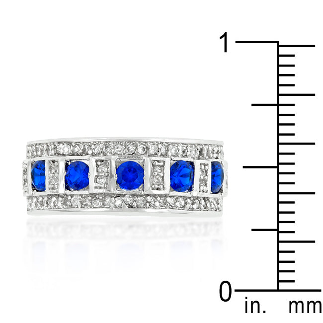 LOVCIA Platinum Luster Rhodium Plated Ring with Blue and Clear Cubic Zirconia