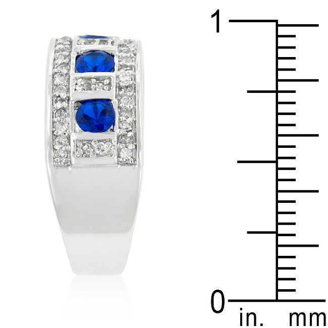 LOVCIA Platinum Luster Rhodium Plated Ring with Blue and Clear Cubic Zirconia