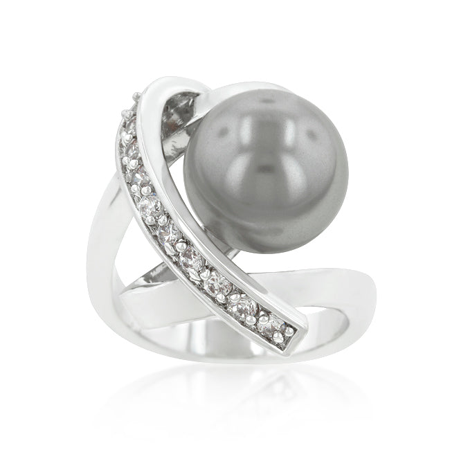 LOVCIA Elegant Rhodium Plated Simulated Pearl Knot Ring