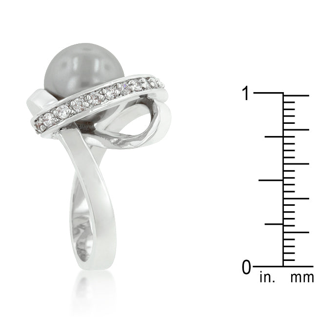 LOVCIA Elegant Rhodium Plated Simulated Pearl Knot Ring