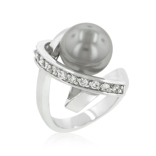 LOVCIA Elegant Rhodium Plated Simulated Pearl Knot Ring