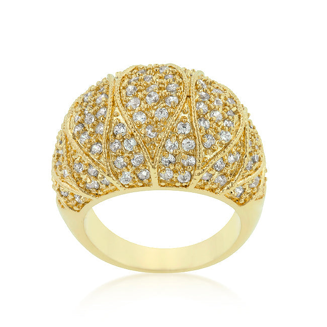 LOVCIA 18k Gold Plated Clear Cubic Zirconia Pave Cocktail Ring