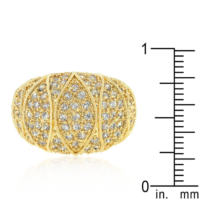 LOVCIA 18k Gold Plated Clear Cubic Zirconia Pave Cocktail Ring