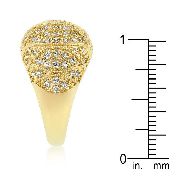 LOVCIA 18k Gold Plated Clear Cubic Zirconia Pave Cocktail Ring